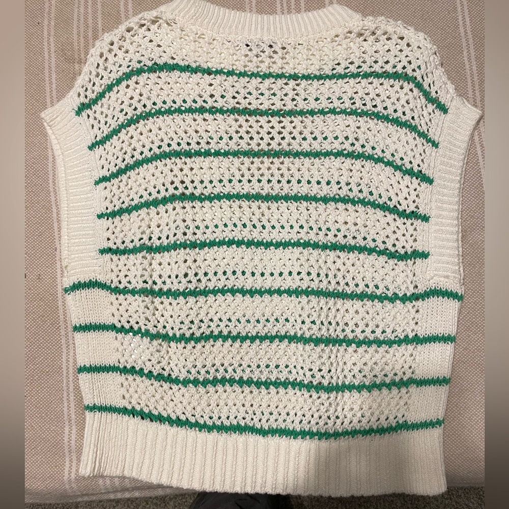 NWT Madewell Open Knit Sweater White Green stripes Cotton XS - Picture 6 of 7